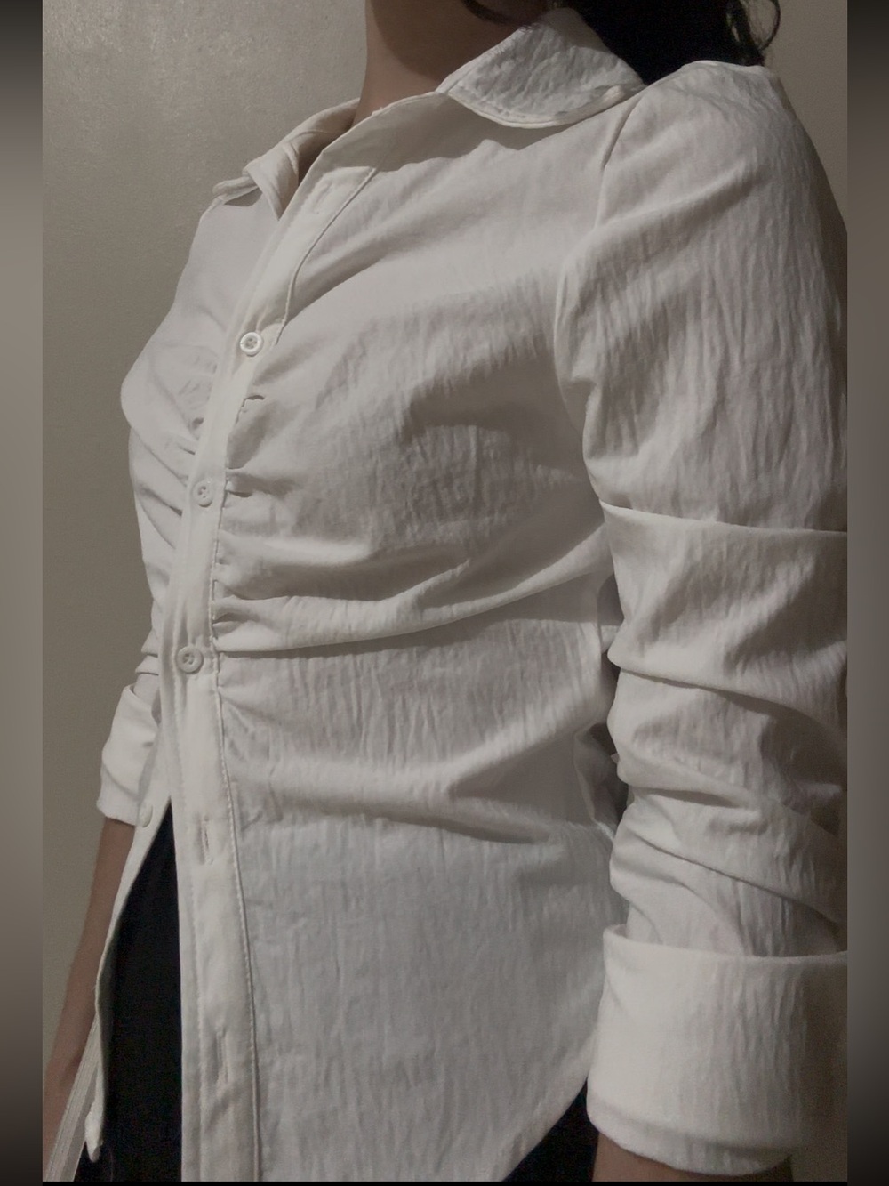 White Ruched Button-Down Shirt - Picture 5 of 7